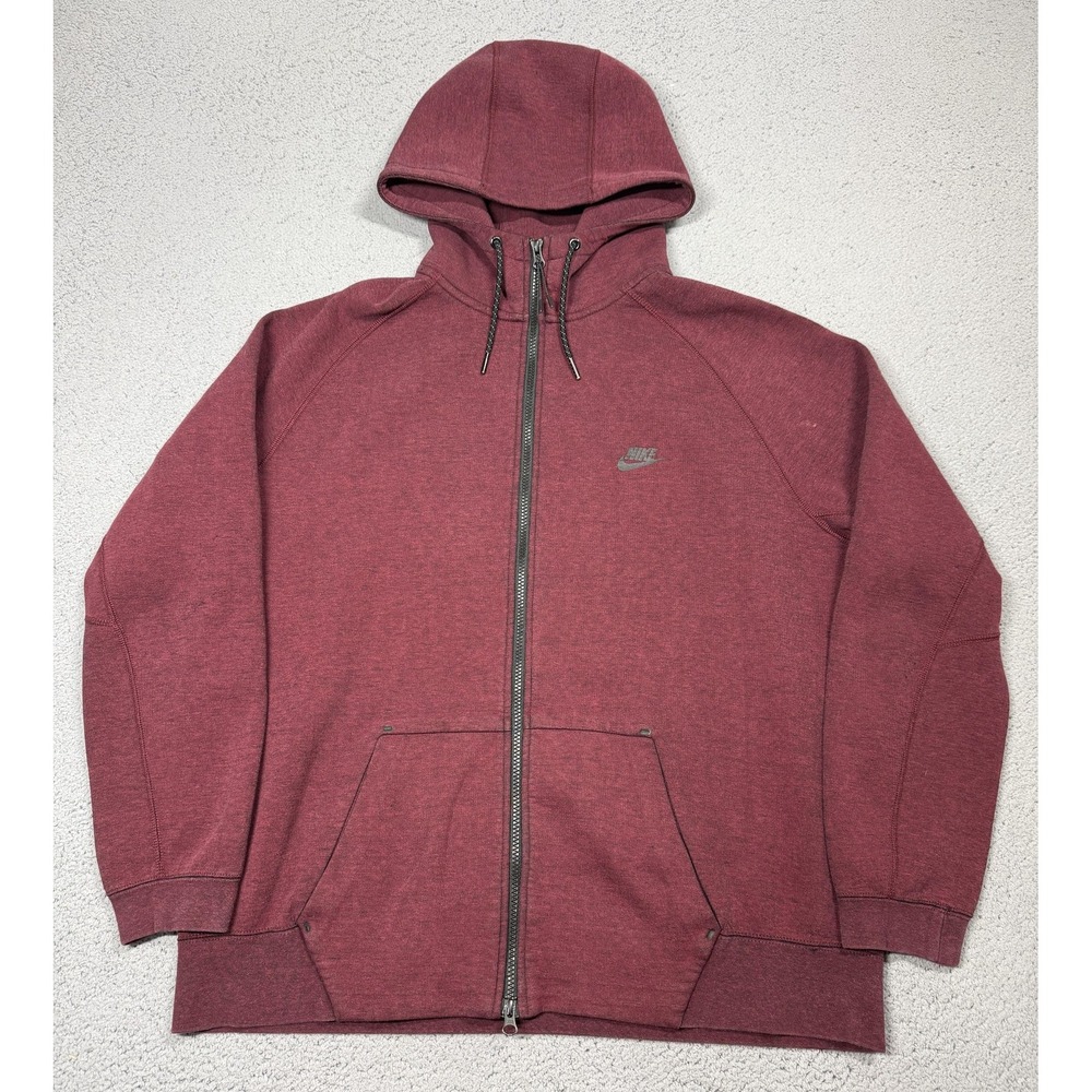 Nike Hoodie Mens 2XL Red Full Zip Fleece Kangaroo Pocket Logo 559592-677